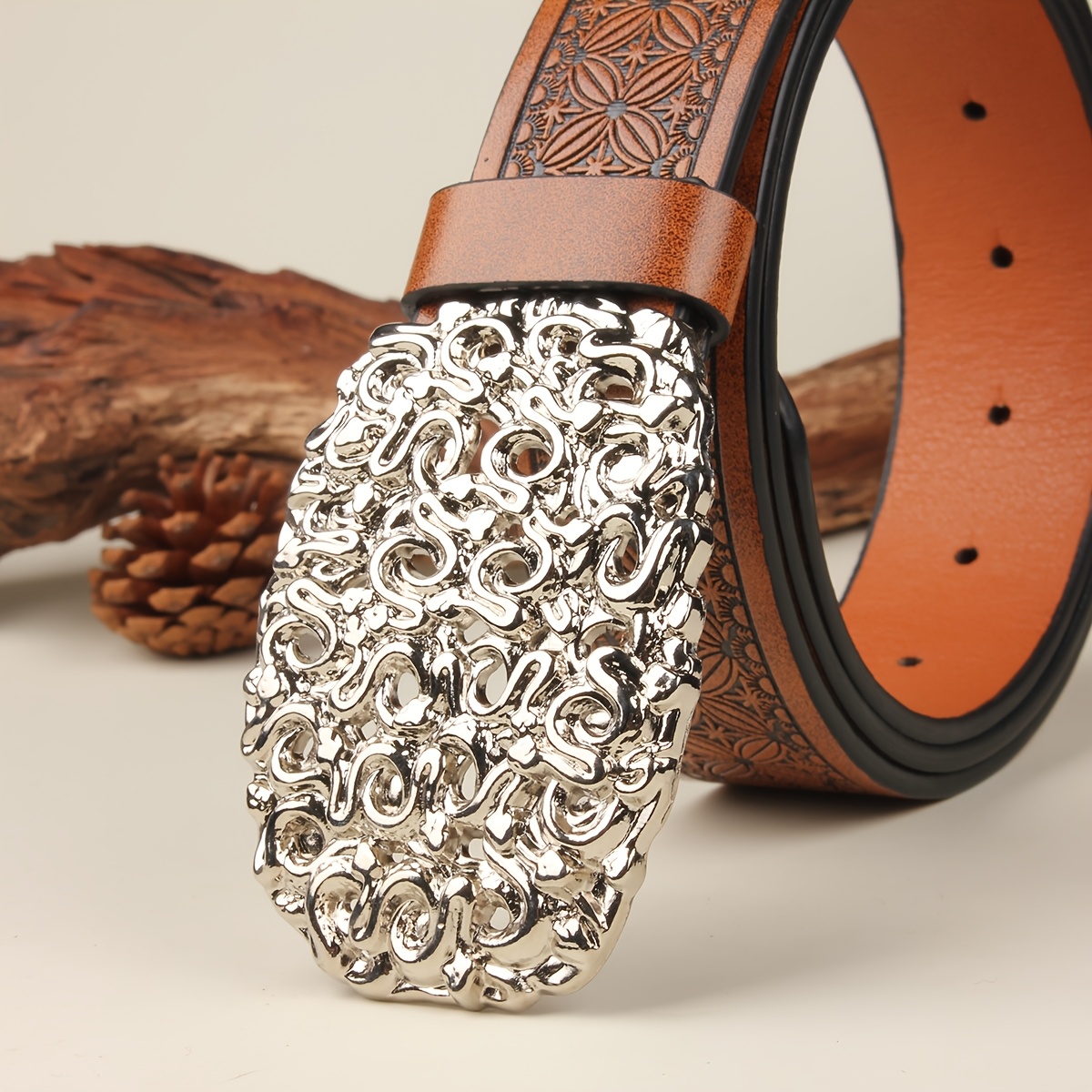 Fashionable Snake Hollow Out Belt with Silvery Buckle 3.7cm Wide